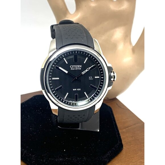 Citizen Men's Watch AW1150-07E Eco Drive Black Dial Date Rubber Band 44mm - Picture 13 of 14